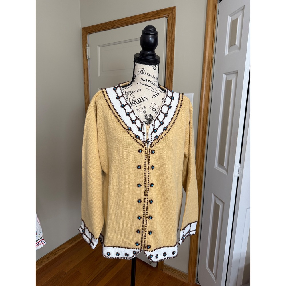Storybook Knits 1X Jewels Of Summer Zipper Cardigan Southwestern Embellished